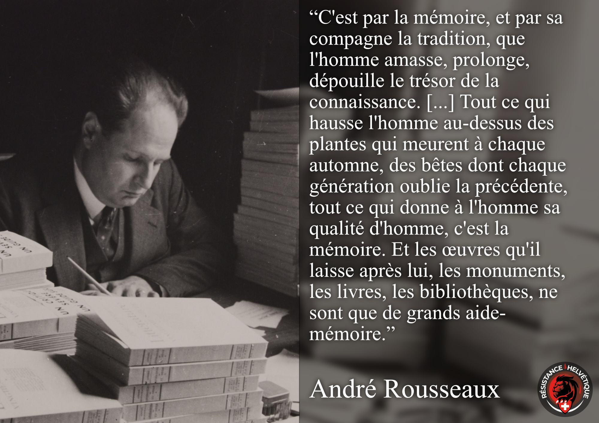 Citation d'André Rousseaux – Résistance Helvétique